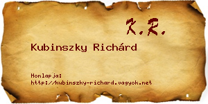 Kubinszky Richárd névjegykártya